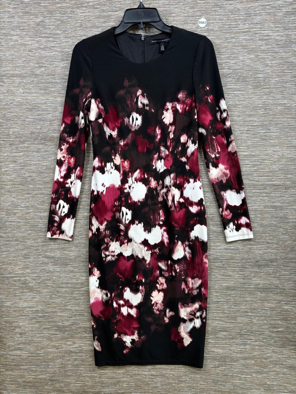 White House Black Market Womens Stretch Black White Red Long Sleeve Dress Size 4